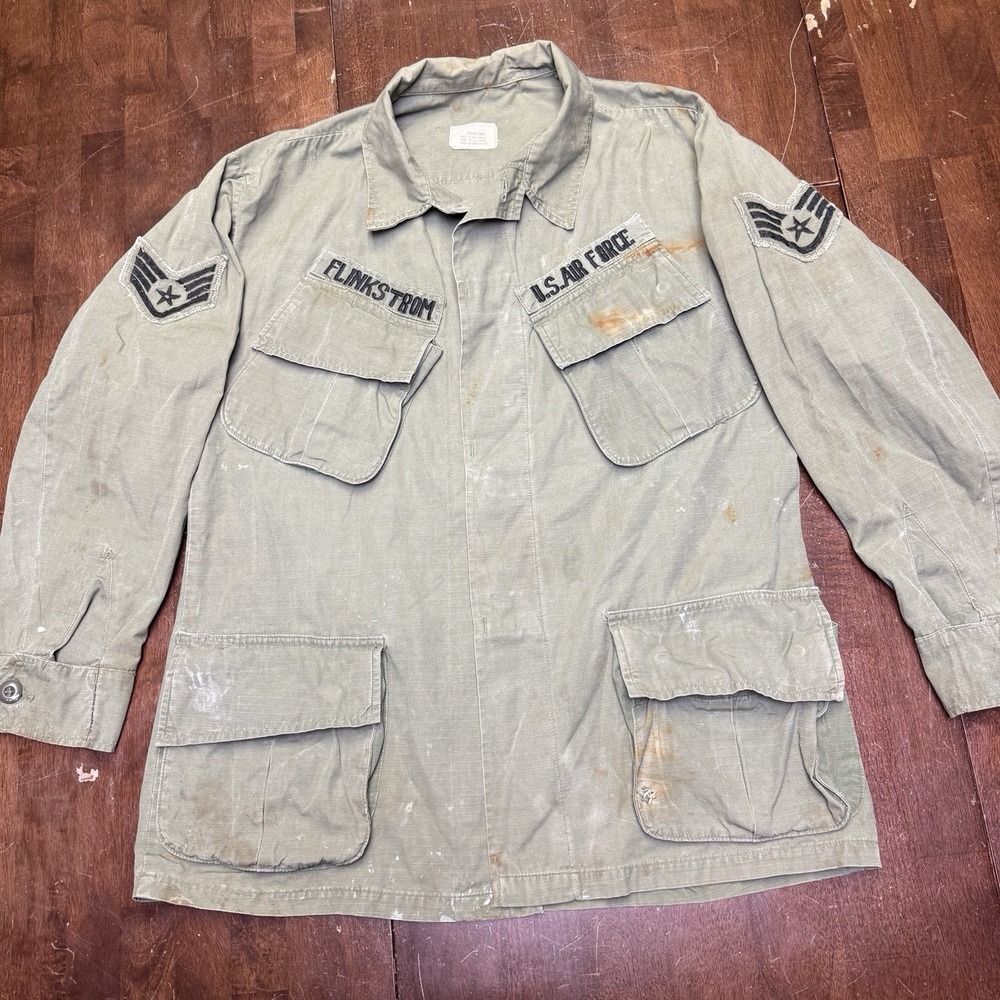 1968 OG-107 Jungle Jacket Slant Pocket Vietnam 4th Pattern Sergeant Med Rip Stop